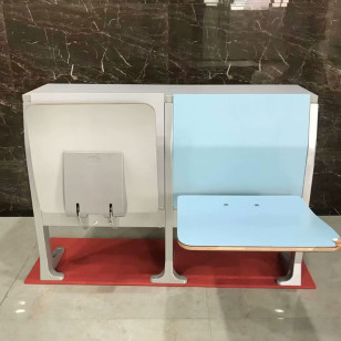 簡約淺色禮堂會議桌椅一體條桌