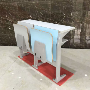 簡約淺色禮堂會議桌椅一體條桌