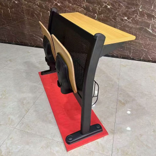 簡約木紋鐵質禮堂會議桌椅一體條桌