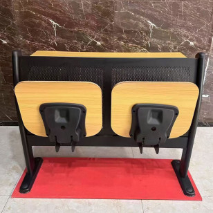 簡約木紋鐵質禮堂會議桌椅一體條桌