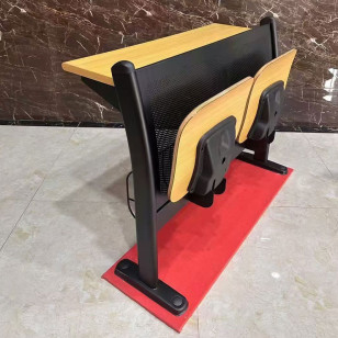 簡約木紋鐵質禮堂會議桌椅一體條桌