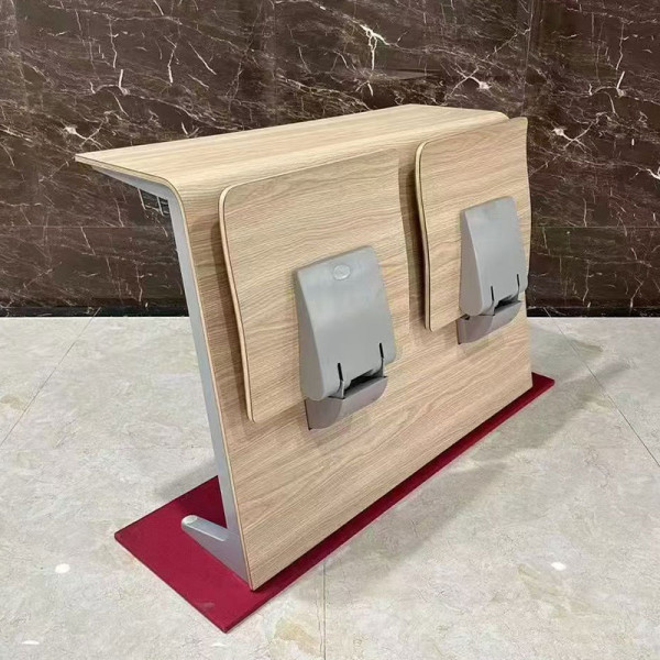 簡約木紋高級禮堂會議桌椅一體條桌