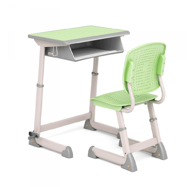 高密度中纖板手攪升降學生桌椅課桌椅（小學款）